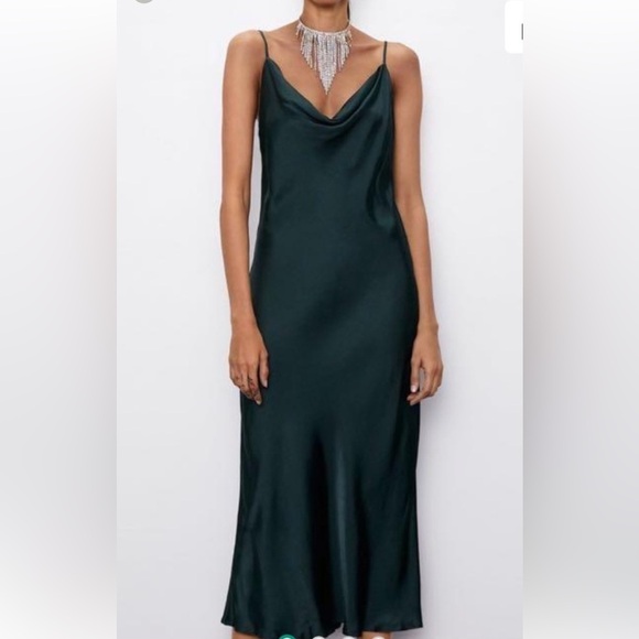 Zara emerald green midi cowl slip dress - Picture 9 of 9